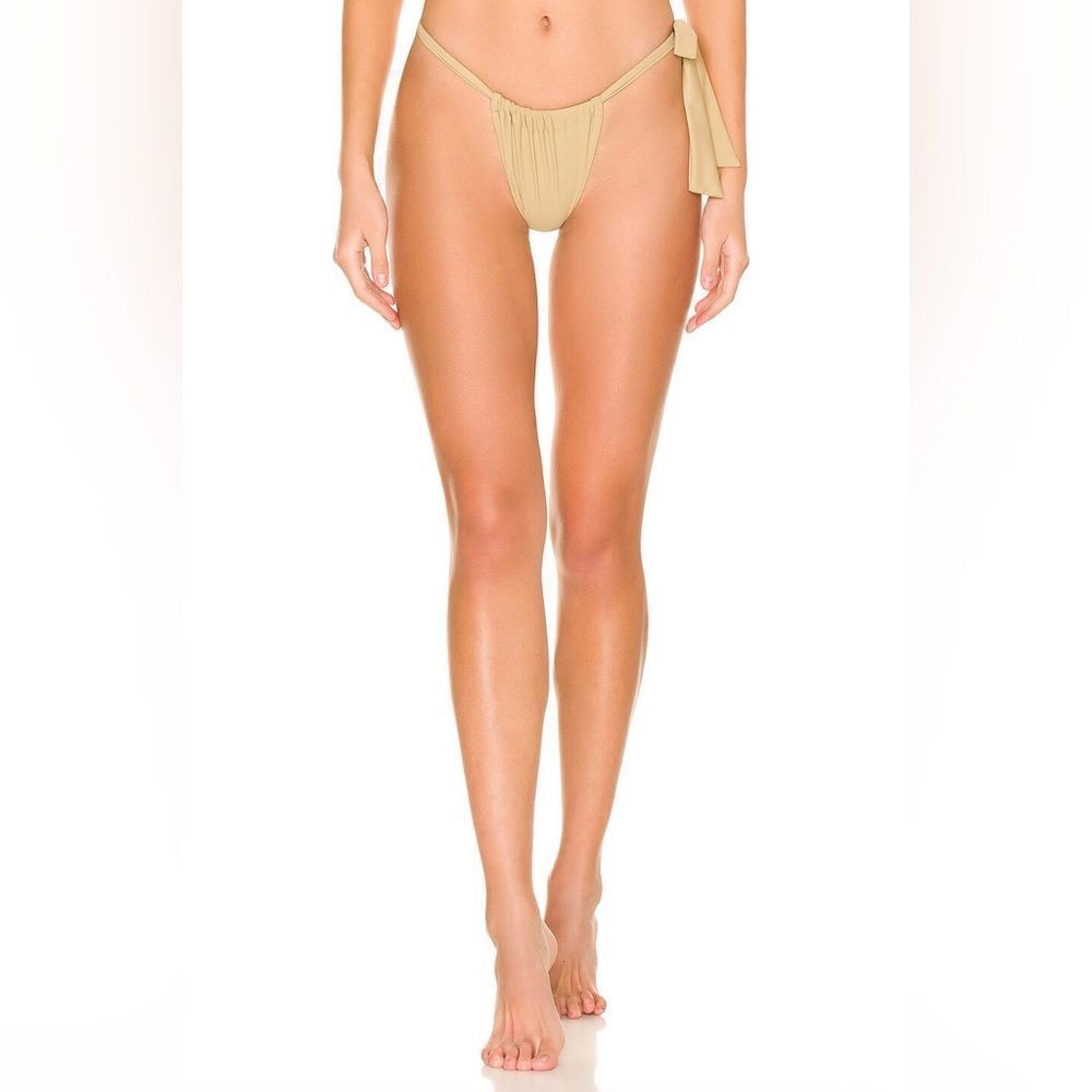 Tularosa Leeza Bikini Bottom in Tan Ruched Brazilian Side Tie Swimwear Tan Nude